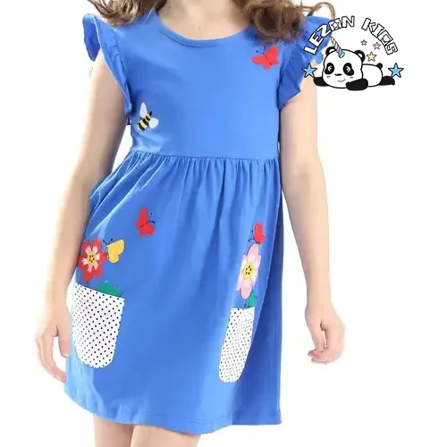 LEZONKIDS - Vestido de menina pequena por atacado sem mangas, vestido com babados e estampa fofa, vestido de boutique para meninas